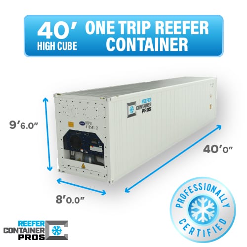 40' One Trip Reefer Buy Button, 40' High Cube Reefer Buy Button, 40' reefer container for sale, 40' refrigerated shipping container prices, 40' reefer container, 40' refrigerated trailer, 40' refrigerated storage container, buy reefer container, reefer container for sale, reefer container pros, insulated shipping container, cold storage container, cold storage, used insulated shipping container